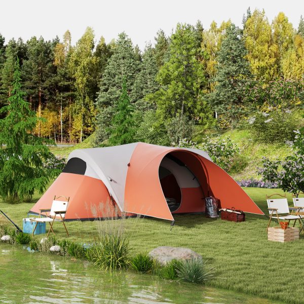 Outsunny 3000mm Waterproof Camping Tent w/ Porch & Sewn in Groundsheet, Orange - Image 2