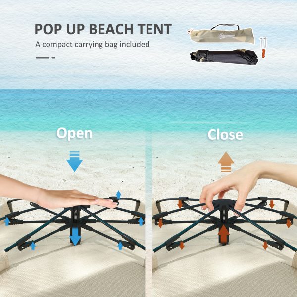 Outsunny Pop Up Beach Tent for 2-3 Person with Carry Bag, UPF15+, Khaki - Image 3
