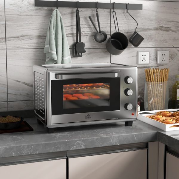 HOMCOM 30L Mini Oven with Adjustable Temperature, 60 Min Time 1600W, Silver - Image 2