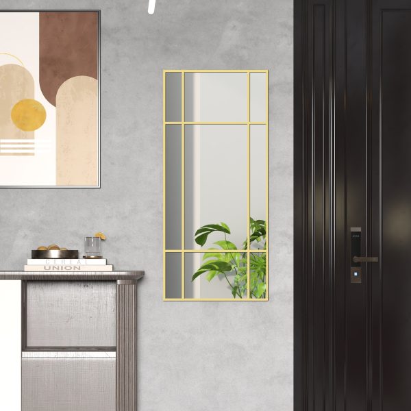 HOMCOM Window Style Vanity Mirror 110 x 50cm Hanging Wall Mirror Gold Tone - Image 8