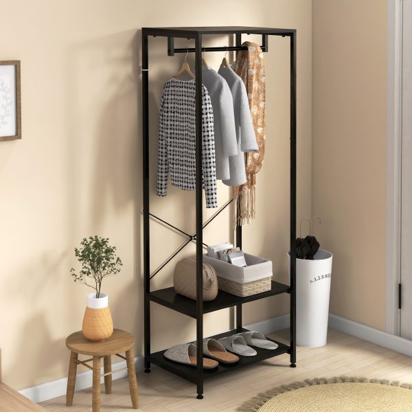 HOMCOM Coat Rack, 2-in-1 Clothes Stand with Shoe Storage for Hallway, Black - Image 2