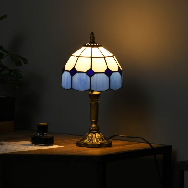 HOMCOM Antique Table Lamp, for Bedroom Bedside, Bulb not Included, Blue - Image 2