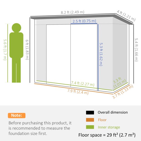 Outsunny 8 x 4FT Metal Garden Storage Shed with Double Doors and 2 Vents, Grey - Image 5