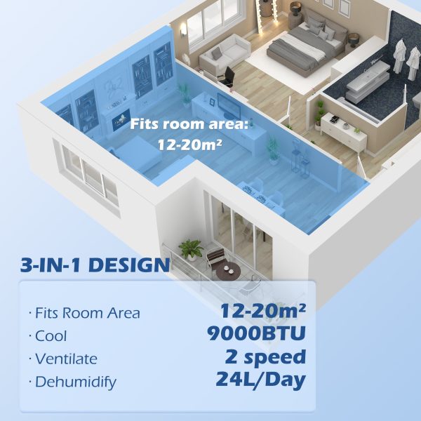 HOMCOM 7,000 BTU Portable Air Conditioner with 15mÂ², Dehumidifier, Timer - Image 4