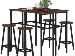 HOMCOM 6-Piece Industrial Bar Table Set, 2 Kitchen Tables with 4 Stools, Brown