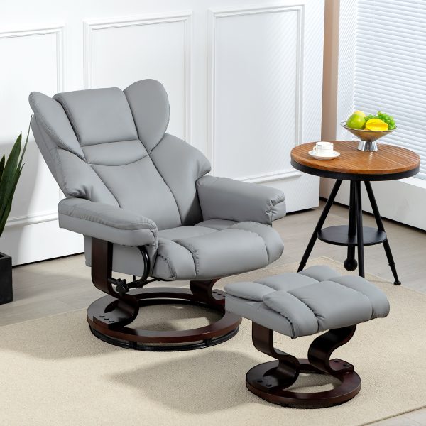 HOMCOM PU Leather Manual Reclining Armchair Footstool Padded Seat Light Grey - Image 2