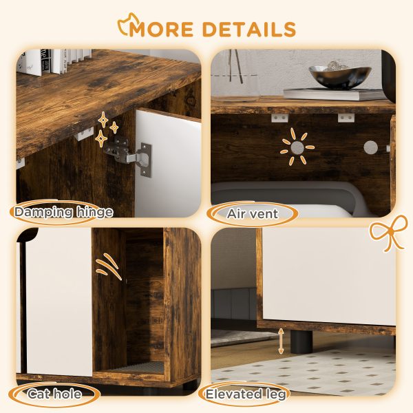 PawHut Hidden Cat Litter Box Furniture with Sand Drain Pad, Rustic Brown - Image 6