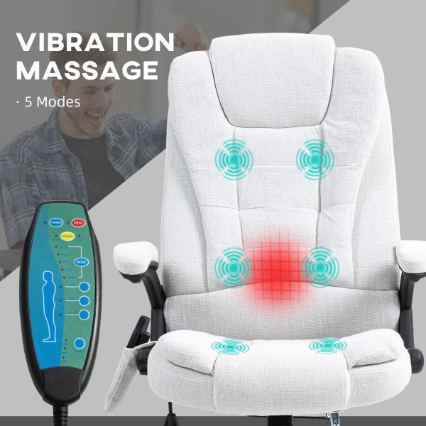 Vinsetto Office Chair w/ Heating Massage Points Relaxing Reclining Cream White - Image 3