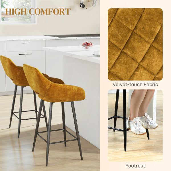 HOMCOM Bar Stools Set of 2, Velvet-Touch Fabric Counter Height Bar Chairs Brown - Image 5