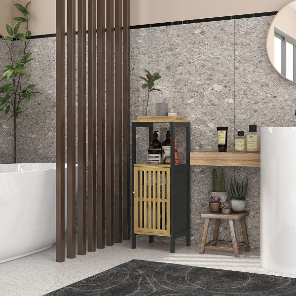 HOMCOM Bathroom Floor Cabinet Bamboo Bathroom Cupboard with Adjustable Shelf - Image 2