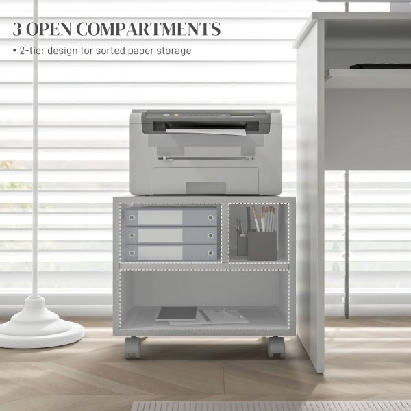 HOMCOM Printer Stand with Storage Printer Cart on Wheels for Home Office White - Image 4