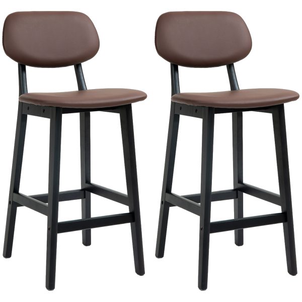 HOMCOM Breakfast Bar stools Set of 2 with PU Leather Cover, Wood Legs, Brown