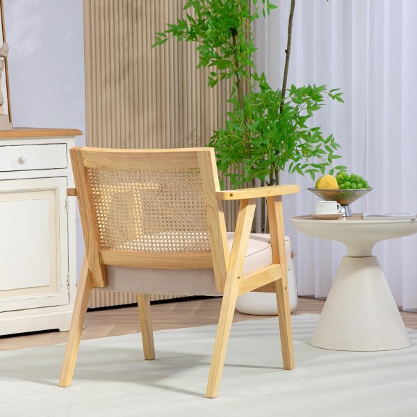 HOMCOM Rattan Armchair with Wood Frame Seat Cushion for Living Room Bedroom - Image 7