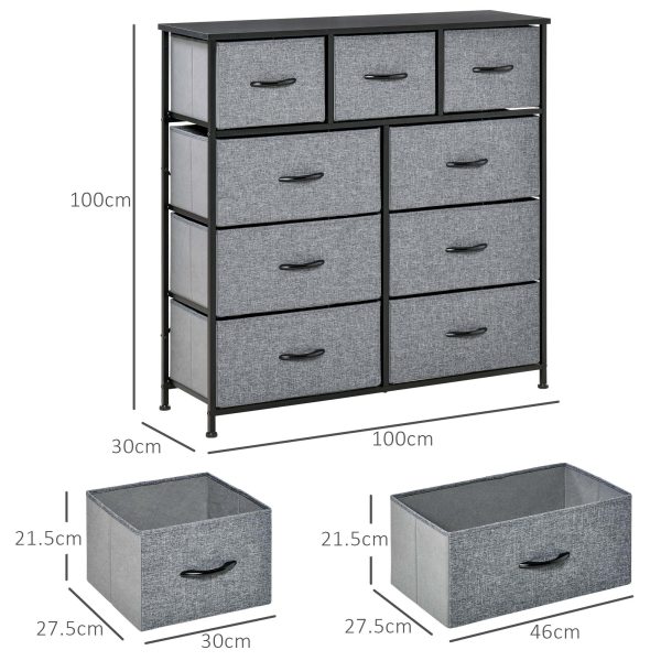 HOMCOM 9 Drawers Storage Chest Dresser Organizer Unit w/ Foldable Bin - Image 5