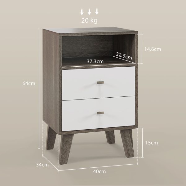 HOMCOM Bedside Tables Set of 2, Modern Nightstand with 2 Drawers and Open Cubby - Image 5