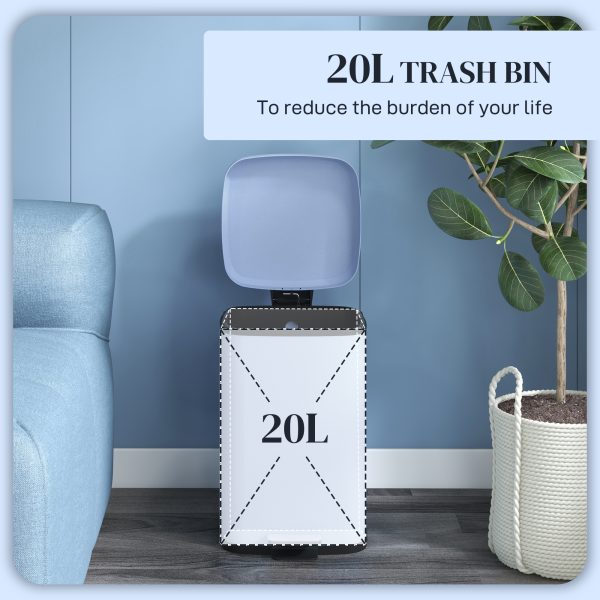 HOMCOM 20L Kitchen Pedal Bin, Metal Rubbish Bin with Soft-close Lid, Light Blue - Image 3