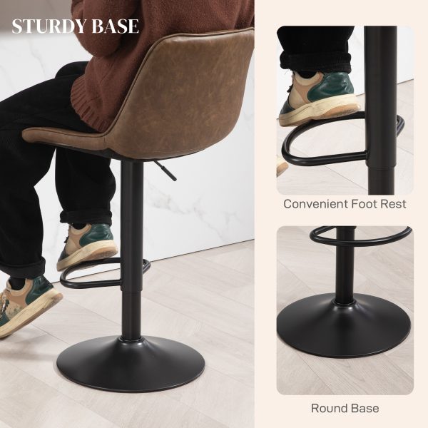 HOMCOM Bar Stools Set of 2, Adjustable Bar Chairs 360Â° Swivel for Kitchen Brown - Image 5