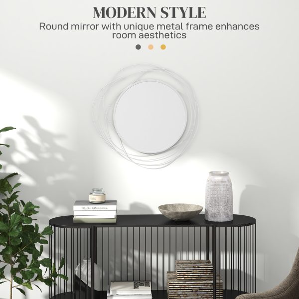 HOMCOM Metal Wall Art 65cm Round Mirror for Living Room Dining Room Silver - Image 4