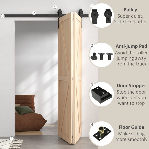 HOMCOM 5FT/153CM Bi-Folding Sliding Barn Door Hardware Kit Sliding Door Kit - Image 5