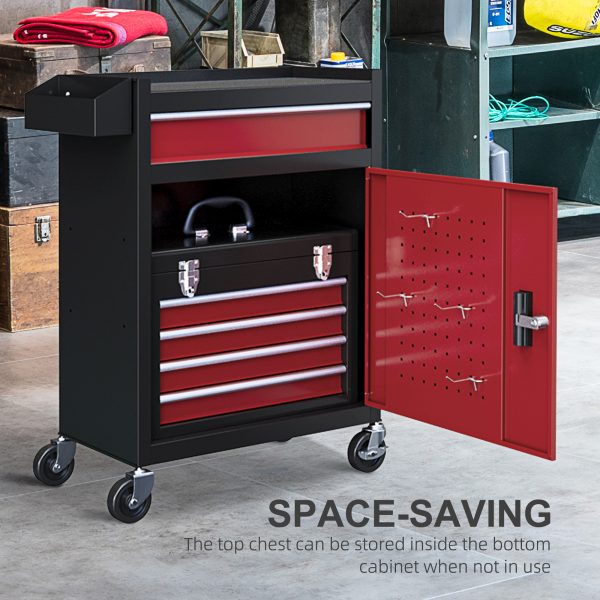 HOMCOM Tool Cabinet on Wheels with 5 Drawers Top Tool Chest Roller Cabinet Combo - Image 5