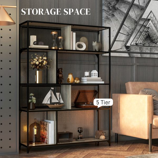 HOMCOM Industrial 5 Tier Book Shelf with Sliding Mesh Doors, for Living Room - Image 4