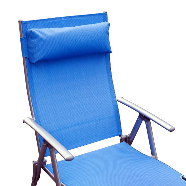 Outsunny Sun Lounger Recliner Foldable 7 Levels Texteline Blue - Image 8