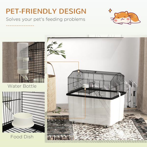PawHut Hamster Cage, Two-Tier Gerbil Cage w/ Deep Bottom, Ramp, Food Dish - Image 5
