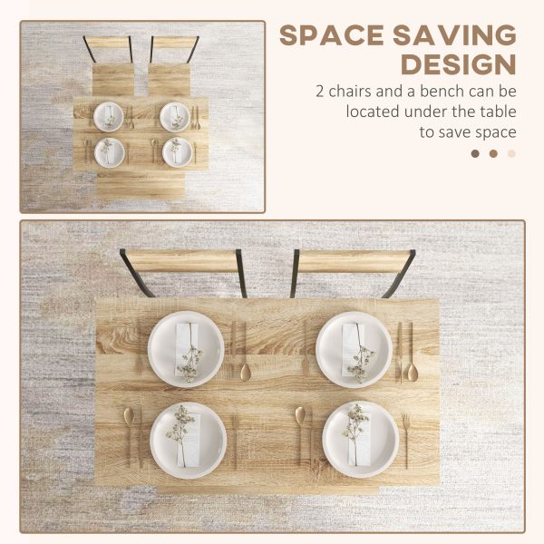 HOMCOM Dining Table and Chairs Set of 4 with 2 Chairs Bench for Kitchen Natural - Image 5