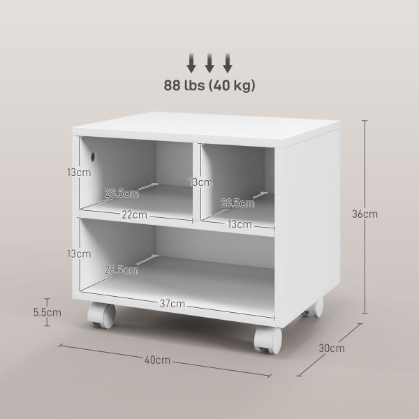 HOMCOM Printer Stand with Storage Printer Cart on Wheels for Home Office White - Image 3