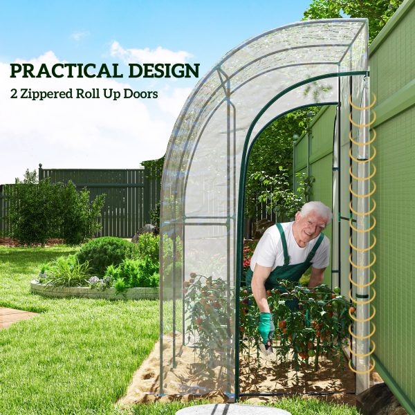 Outsunny 143x118x212cm Walk-In Lean to Wall Tunnel Plastic Greenhouse with Doors - Image 6