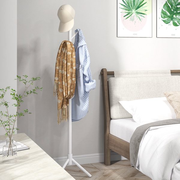 HOMCOM Coat Rack Bamboo Coat Stand with 8 Hooks for Handbags, White - Image 8