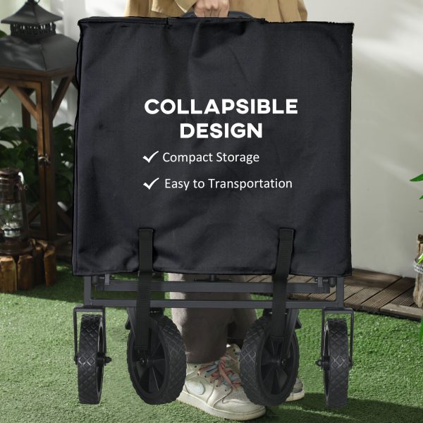 Outsunny Folding Outdoor Storage Trolley Cart Bag Telescopic Handle Brakes Black - Image 3