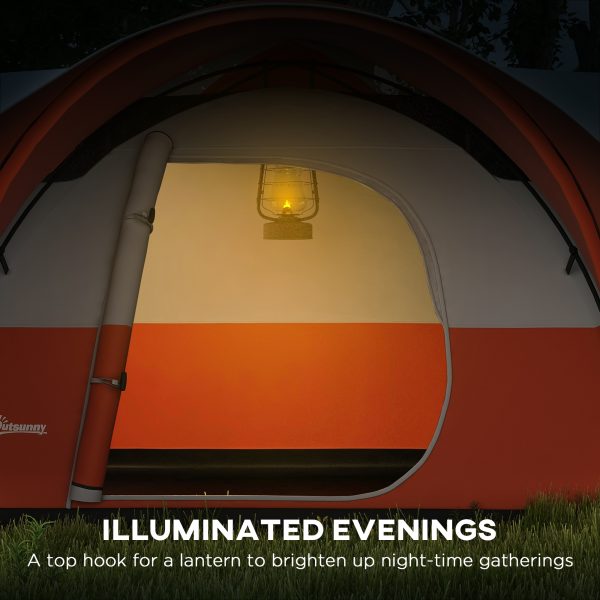Outsunny 3000mm Waterproof Camping Tent w/ Porch & Sewn in Groundsheet, Orange - Image 2