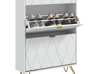 HOMCOM Slim Shoe Storage Cabinet with Flip Drawers for Entryway, Hallway, White