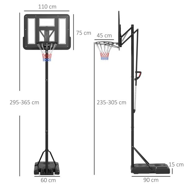 SPORTNOW 2.35-3.05M Basketball Hoop and Stand with 6-Level Height and Wheels - Image 5