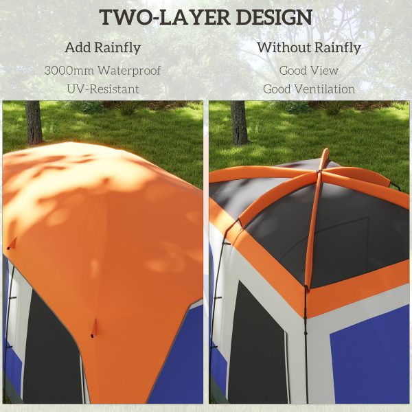 Outsunny Camping Tent with 3000mm Waterproof Rainfly & Screen Panels, Orange - Image 3