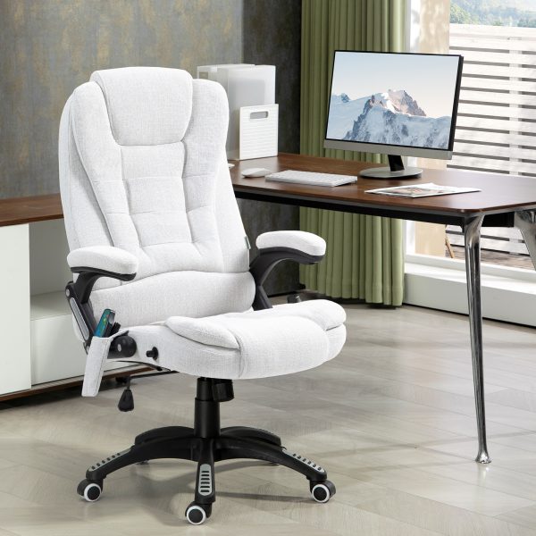 Vinsetto Office Chair w/ Heating Massage Points Relaxing Reclining Cream White - Image 2