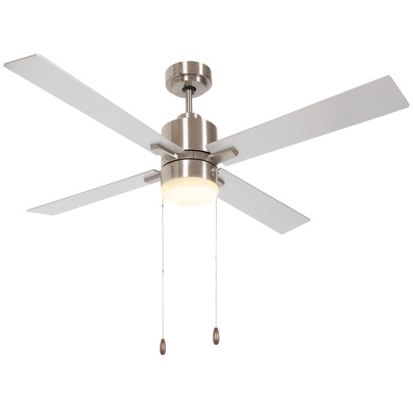 HOMCOM Mounting Reversible Ceiling Fan with Light, Pull-chain, Silver & Natural