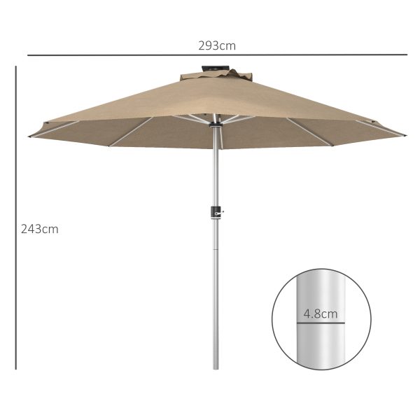 Outsunny Solar Patio Garden Parasol with Lights for Outdoor, Khaki - Image 2