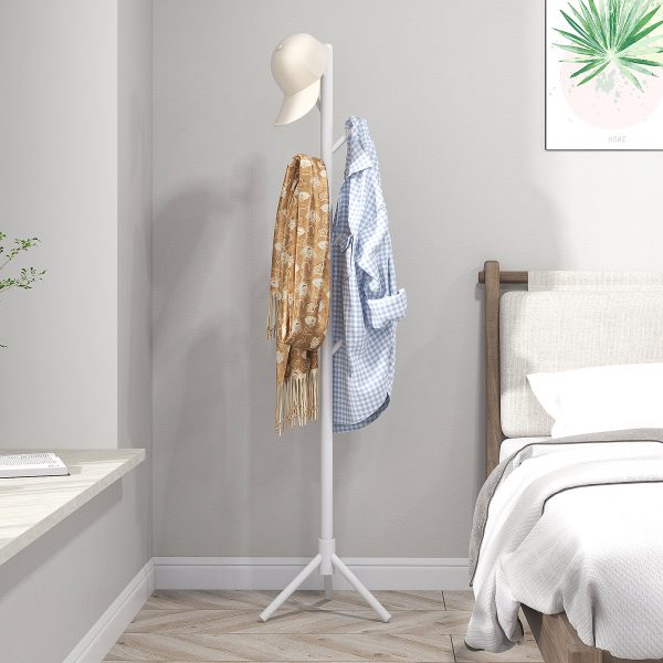 HOMCOM Coat Rack Bamboo Coat Stand with 8 Hooks for Handbags, White - Image 2