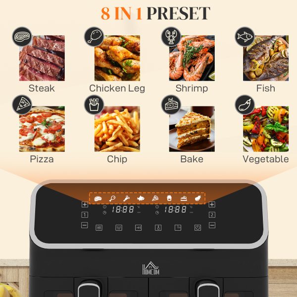 HOMCOM Dual Zone Air Fryer 8L Double Air Fryer with SYNCFinish 2700W Silver - Image 5