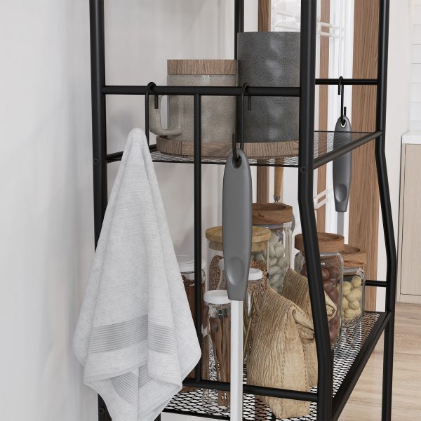 HOMCOM 5-Tier Kitchen Storage Unit, Microwave Stand with Open Shelves and Hooks - Image 5