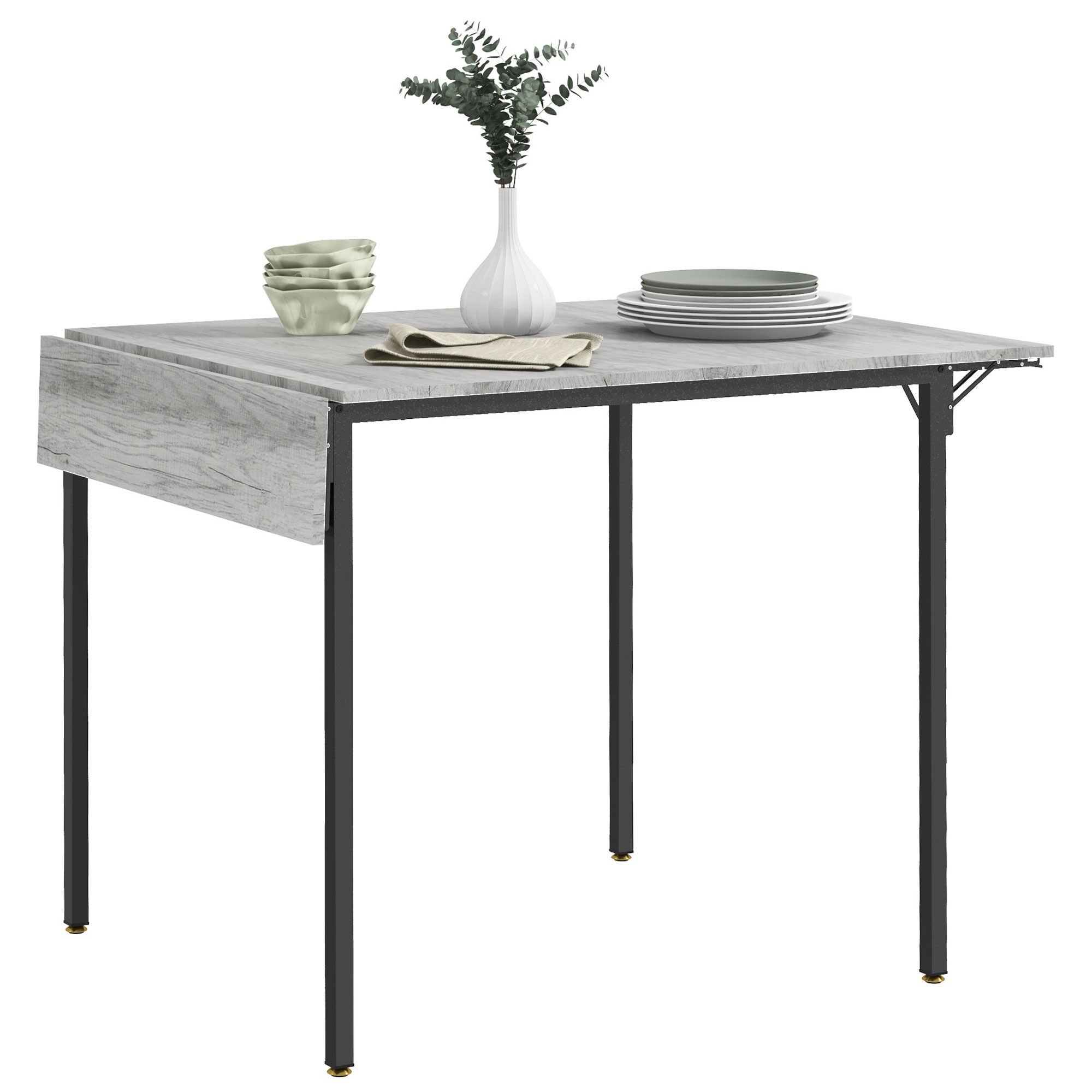 HOMCOM Folding Dining Table, Drop Leaf Table for 2-4 People, Grey
