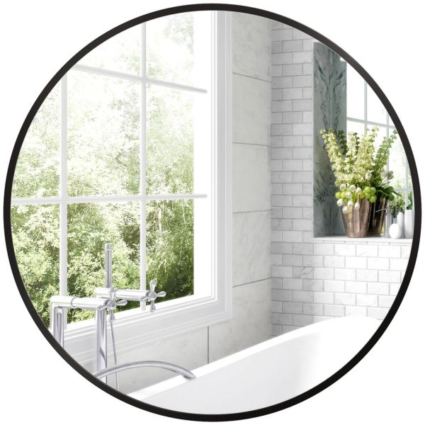 HOMCOM Round Bathroom Mirror, Modern Wall Mirror Aluminium Frame, 70 x 70cm