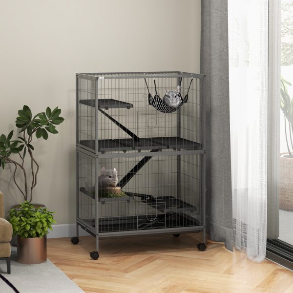 PawHut Small Animal Cages for Chinchilla Ferret Kitten on Wheels W/ Hammock Tray - Image 8
