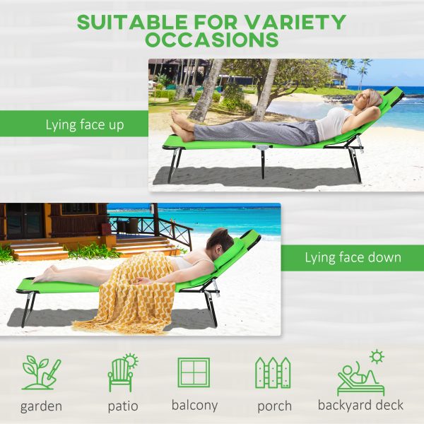 Outsunny Folding Sun Lounger Set of 2 Reclining Chair with Reading Hole Green - Image 4
