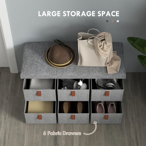 HOMCOM Shoe Bench with Cushioned Seat, 6 Fabric Drawers for Entryway Hallway - Image 5