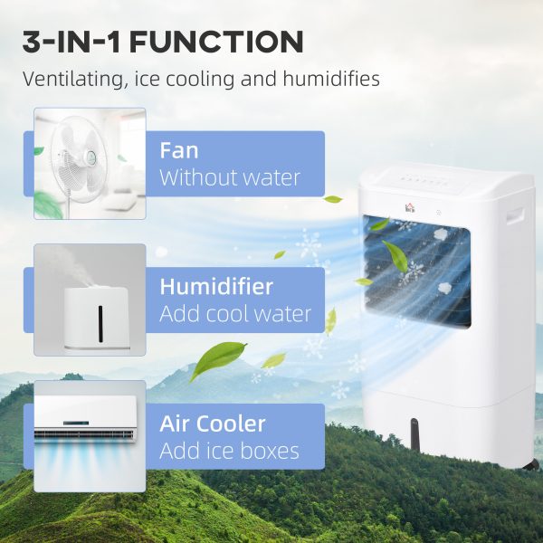 HOMCOM 3-In-1 Air Cooler for Home Office, with Oscillation, Ice Packs, Wheels - Image 3