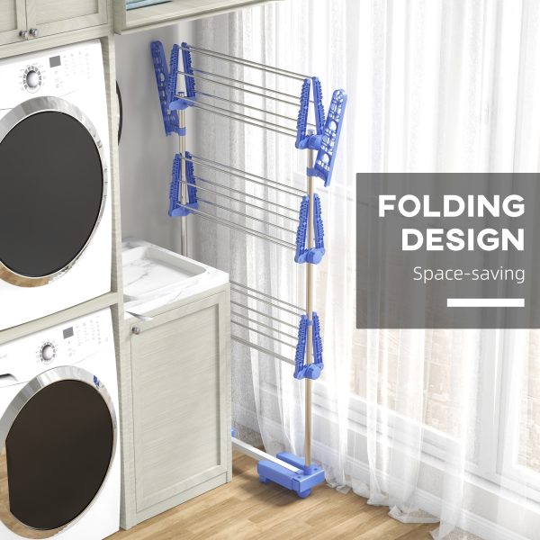 HOMCOM 3-Tier Large Clothes Airer Stainless Steel Clothes Drying Rack Blue - Image 6