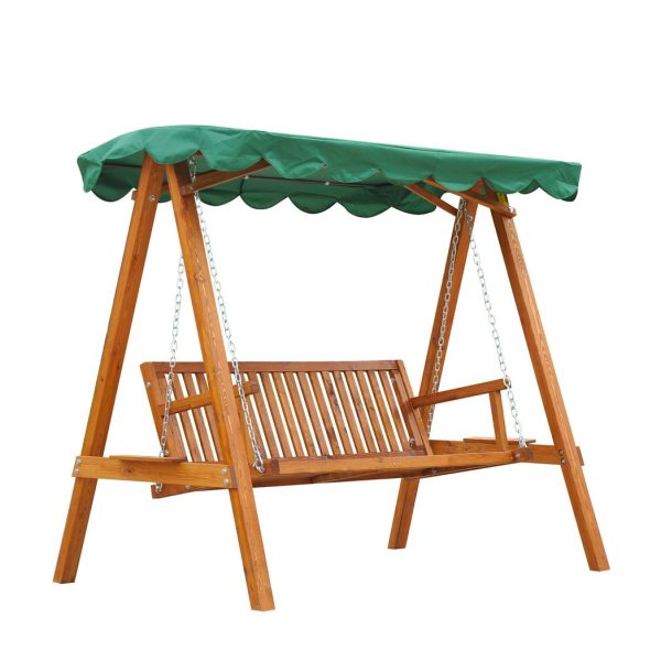 3-Seater Wooden Garden Swing Chair Seat Bench-Green